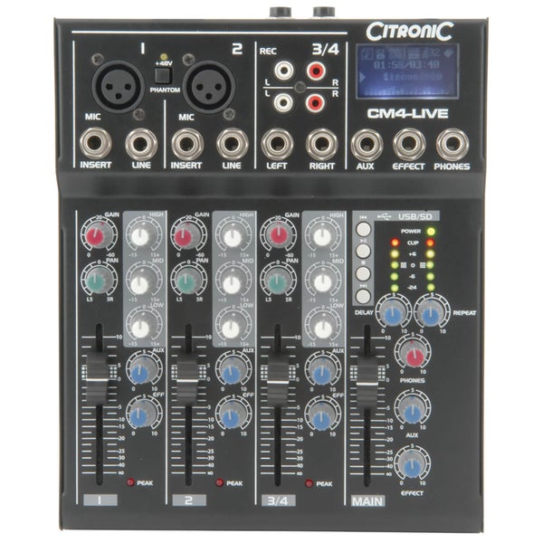 Citronic CM4-live Compact Mixer (Delay/USB/SD Player/4 Channel)