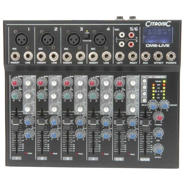 Citronic CM6-live Compact Mixers (Delay/USB/SD Player/6 Channel)