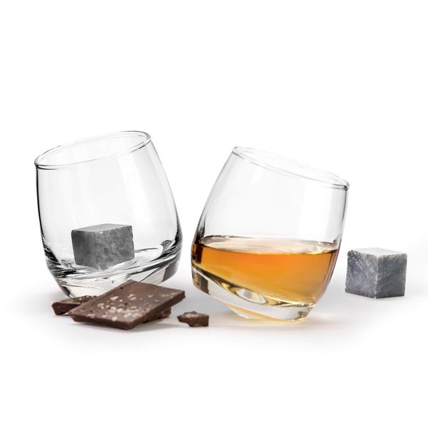 Sagaform Club Whiskey Gift Set - 2 Rocking Whiskey Glasses and 2 Drinkstones