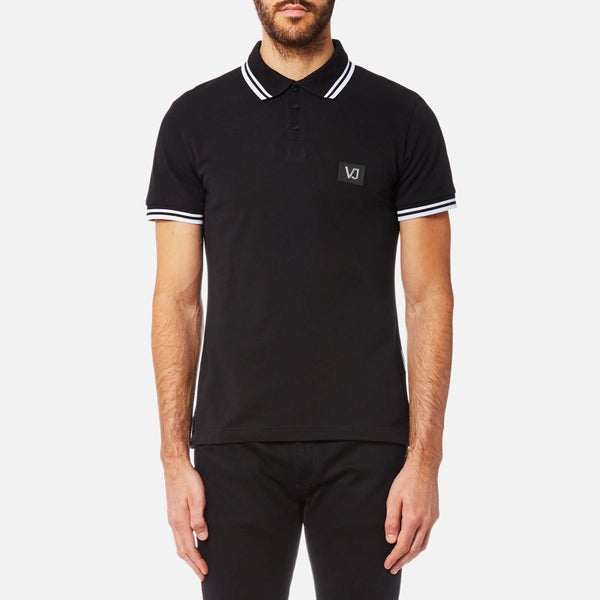 Versace Jeans Men's Small Patch Logo Tipped Polo Shirt - Nero