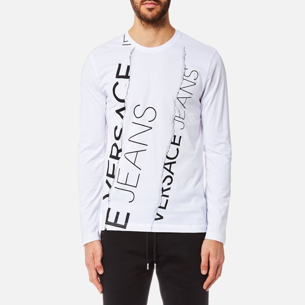 Versace Jeans Men's Long Sleeve Vertical Logo T-Shirt - Bianco Ottico