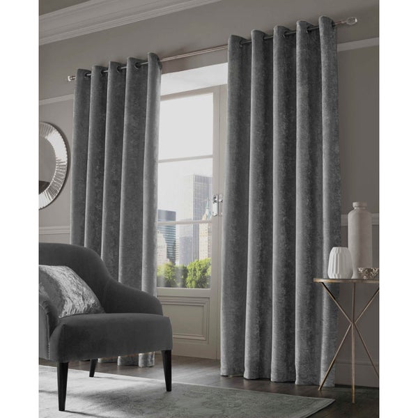 Sienna Eyelet Crushed Velvet Curtains - Silver