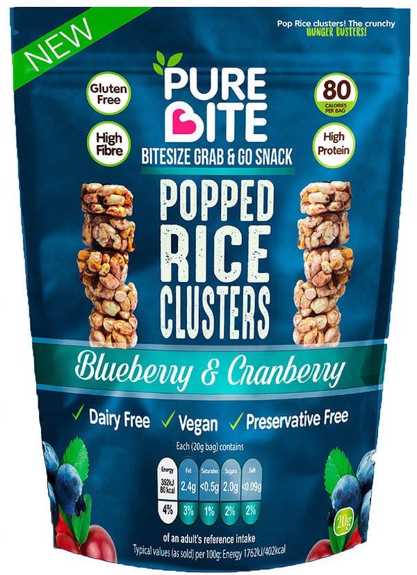 PureBite Popped Rice Clusters - Blueberry & Cranberry 20g