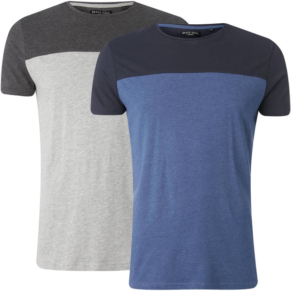 Brave Soul Men's 2 Pack Cayson T-Shirt - Light Grey Marl/Vintage Blue