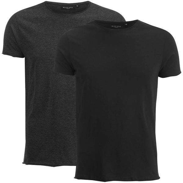 Brave Soul Men's Fresher 2 Pack T-Shirt - Charcoal Marl/Black