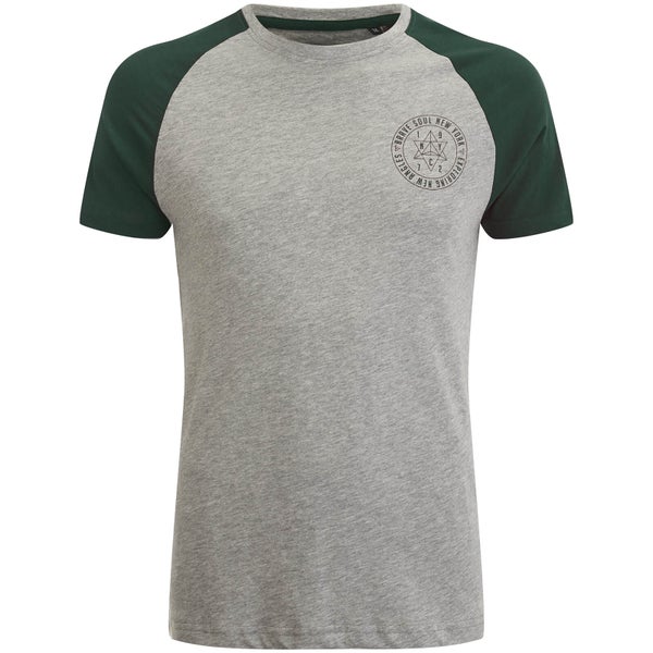 Brave Soul Men's Everest Raglan T-Shirt - Ecru Marl/Bottle Green
