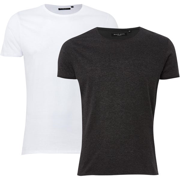 Brave Soul Men's 2 Pack Fresher T-Shirt - Charcoal Marl/White