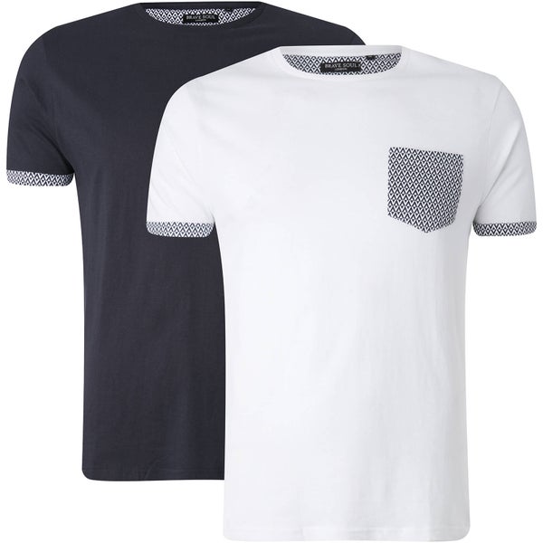 Brave Soul Men's 2 Pack Pyramid Pocket T-Shirt - White/Navy