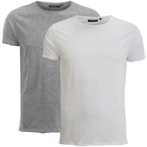 Brave Soul Men's Fresher 2 Pack T-Shirt - White/Light Grey Marl