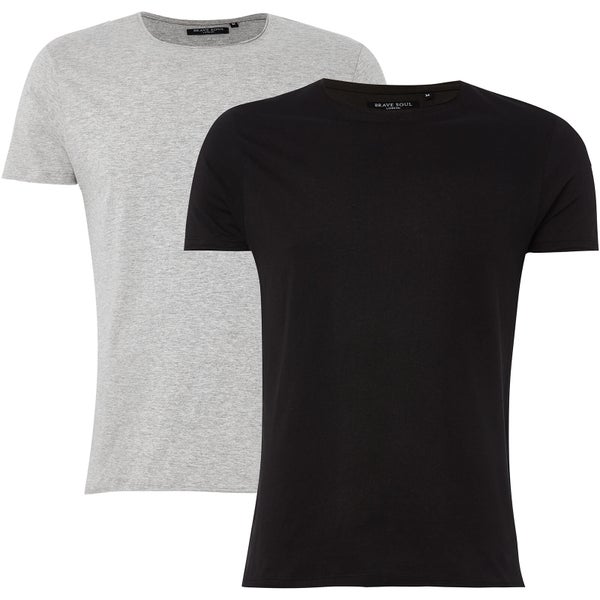 Brave Soul Men's 2 Pack Fresher T-Shirt - Light Grey Marl/Black