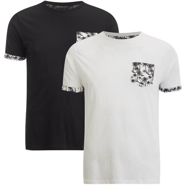 Brave Soul Men's 2 Pack Vine Pocket T-Shirt - Black/White