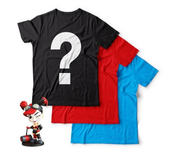 Lot de 3 T-Shirts Geek Mystère Épique + Figurine Harley Quinn
