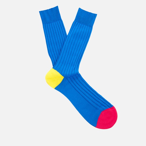 Pantherella Men's Portobello Contrast Heel and Toe Cotton Socks - Bright Blue
