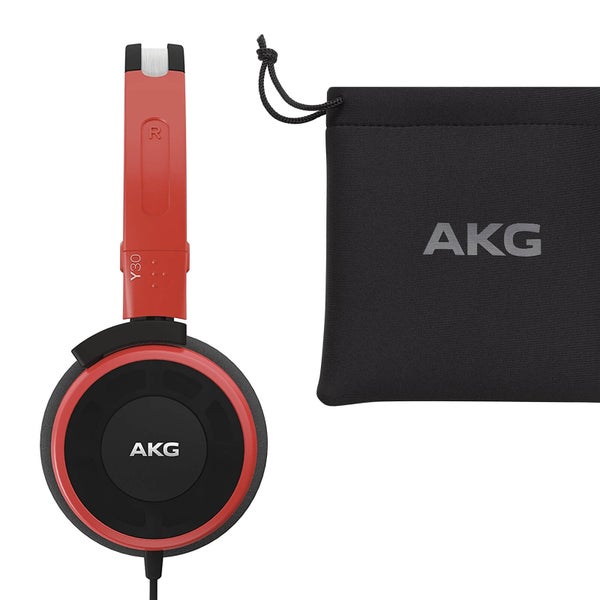 AKG Y30U Lightweight Foldable On-Ear Headphones with In-Line Microphone and Remote Control - Red