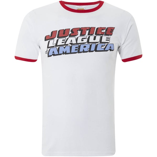 DC Comics Men's Justice League Logo Ringer T-Shirt - White