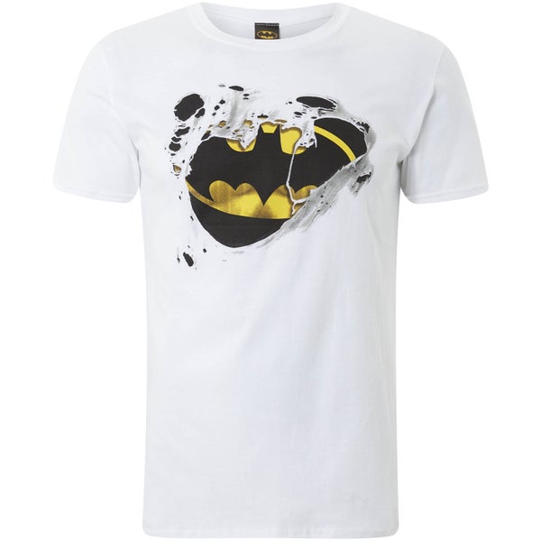 DC Comics Men's Batman Torn Logo T-Shirt - White