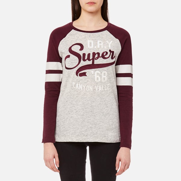 Superdry Women's Applique Raglan Long Sleeve T-Shirt - Dark Storm Marl/Rich Berry