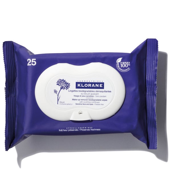 KLORANE Soothing Make-Up Removal Wipes with Cornflower (25 Wipes) - Biodegradable