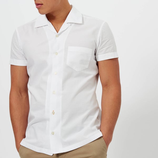 BOSS Orange Men's Esalsa Cuban Collar Short Sleeve Shirt - White
