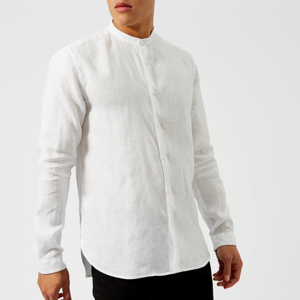 HUGO Men's Eddison Grandad Shirt - White