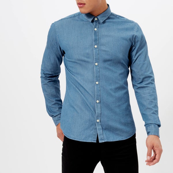 HUGO Men's Ero Long Sleeve Shirt - Denim Wash Blue