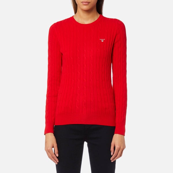 GANT Women's Stretch Cotton Cable Crew Jumper - Red