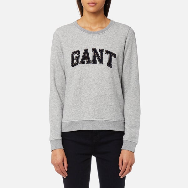 GANT Women's Gant Logo Gold Chenille Crew Neck Sweatshirt - Grey Melange