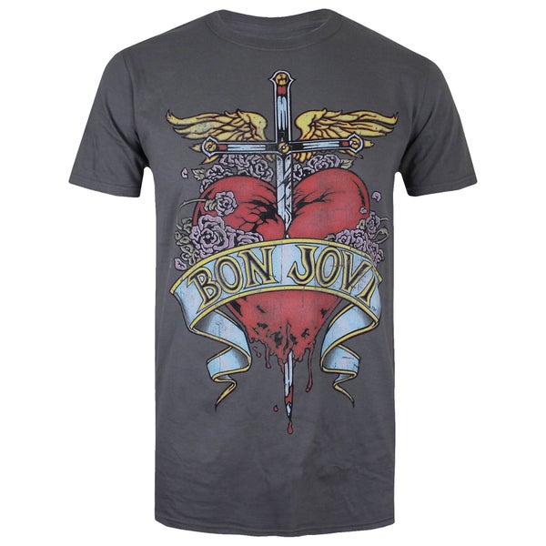 Bon Jovi Men's Heart Tattoo T-Shirt - Charcoal