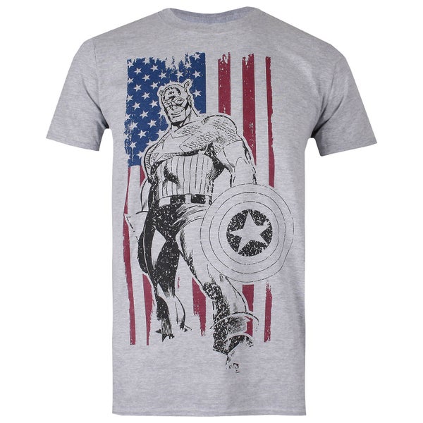 T-Shirt Homme Captain America Drapeau - Gris Chiné