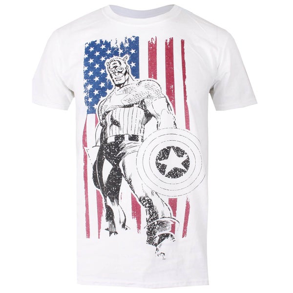 Marvel Men's Captain America Flag T-Shirt - White