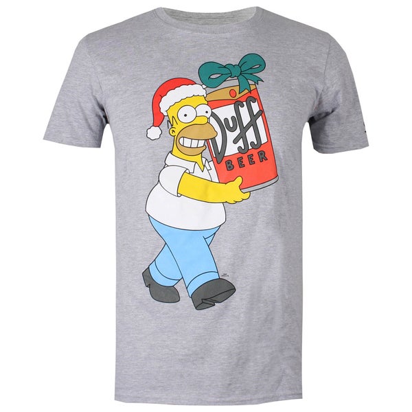 The Simpsons Men's Christmas Beer T-Shirt - Grey Marl