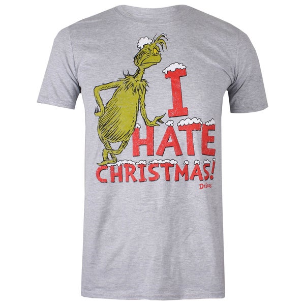 The Grinch Men's Christmas Vintage Hate T-Shirt - Grey Marl