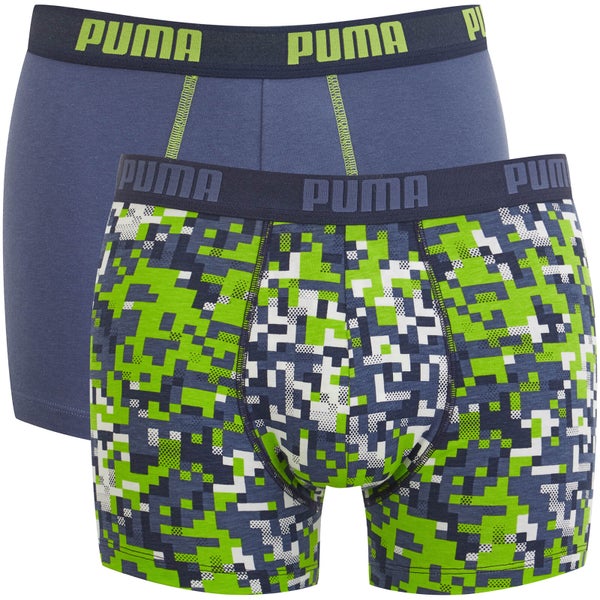 Puma Men's 2 Pack Blocking Print Boxers - Blue/Lime