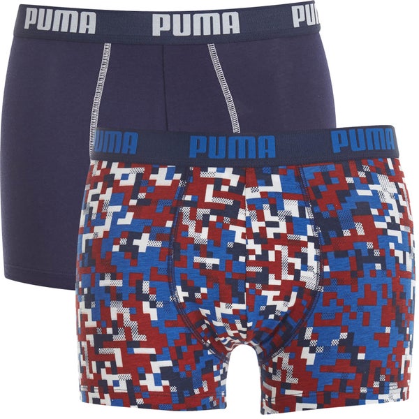 Puma Men's 2 Pack Blocking Print Boxers - Blue/Red