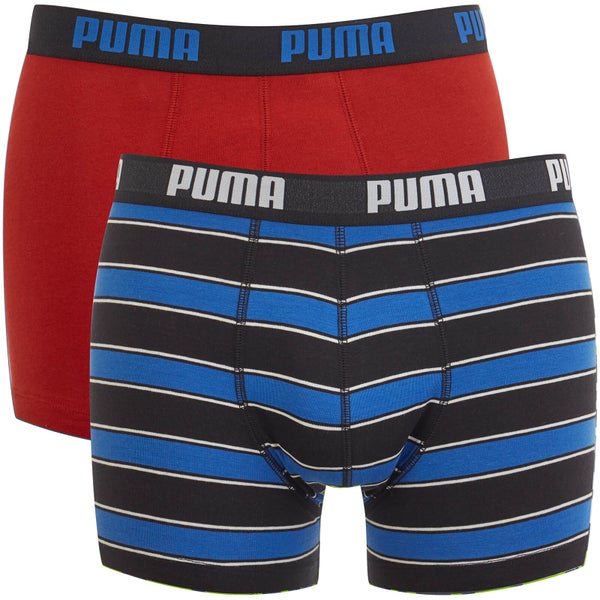 Puma Men's 2 Pack Rugby Stripe Boxers - Blue/Red