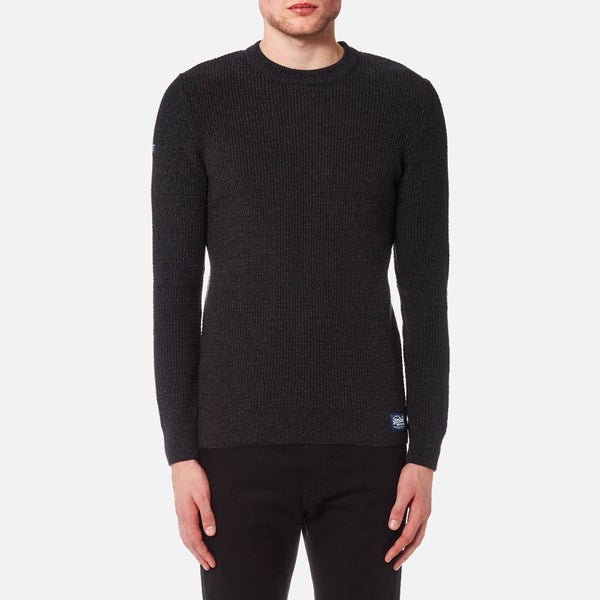 Superdry Men's University Waffle Crew Knitted Jumper - Black/Charcoal Twist