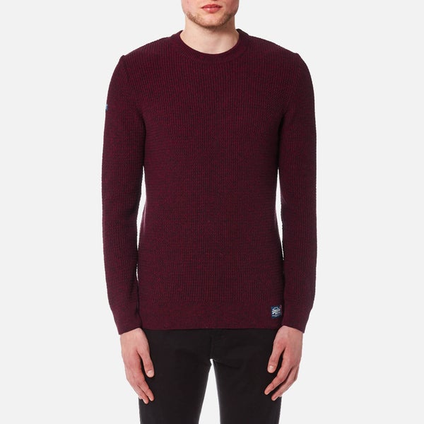 Superdry Men's University Waffle Crew Knitted Jumper - Red/Navy Grit