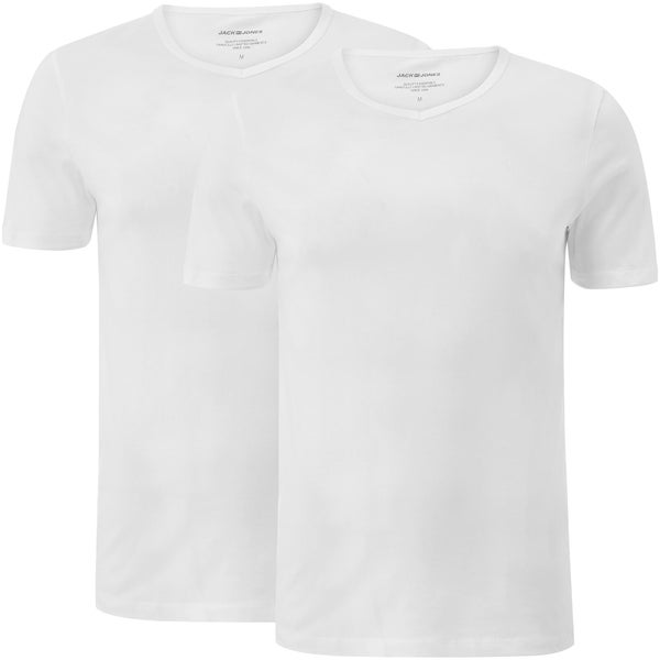 Jack & Jones Men's 2 Pack Lounge V Neck T-Shirts - White