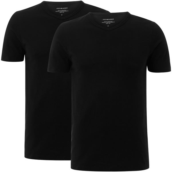 Jack & Jones Men's 2 Pack Lounge V Neck T-Shirts - Black