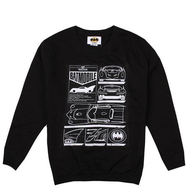 DC Comics Boys' Batmobile Schematics Sweatshirt - Black
