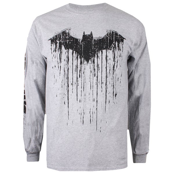 DC Comics Men's Batman Paint Long Sleeved T-Shirt - Grey Marl