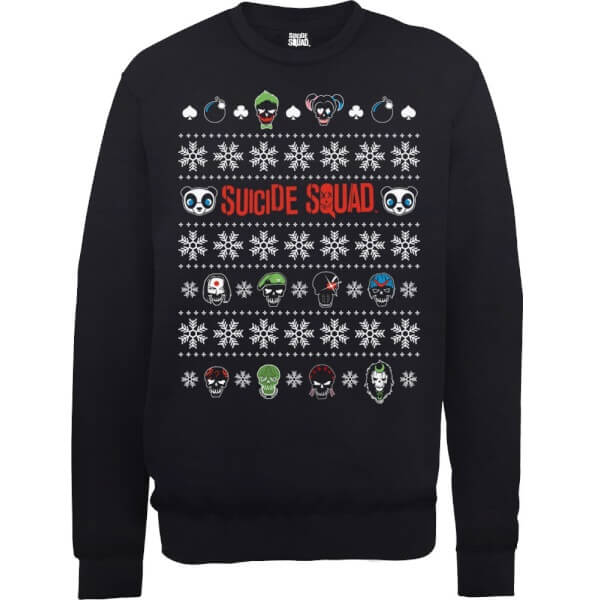 DC Comics Suicide Squad Character Faces Black Christmas Sweater