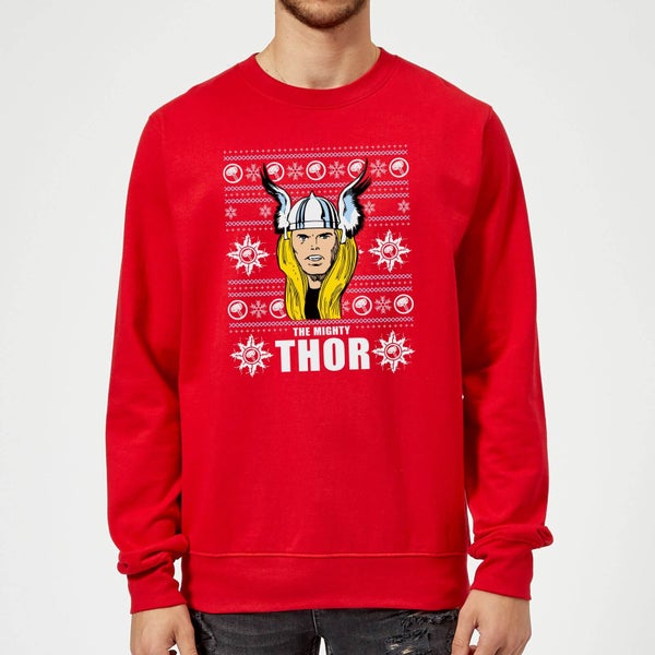 Marvel Comics The Mighty Thor Face Christmas Knit Red Christmas Sweatshirt