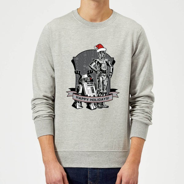 Star Wars Happy Holidays Droids Pull de Noël - Gris