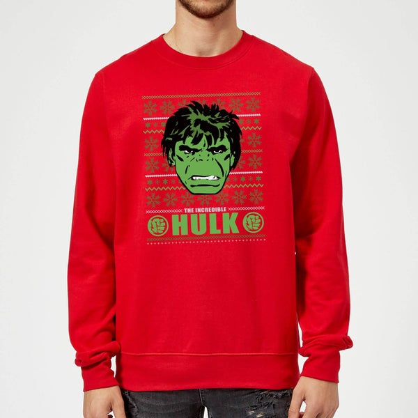 Marvel Comics The Incredible Hulk Retro Face Red Christmas Sweatshirt