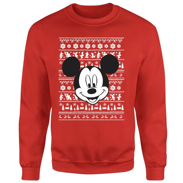 Disney Mickey Mouse Christmas Mickey Face Weihnachtspullover – Rot