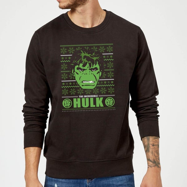 Marvel Comics The Incredible Hulk Retro Face Black Christmas Sweatshirt
