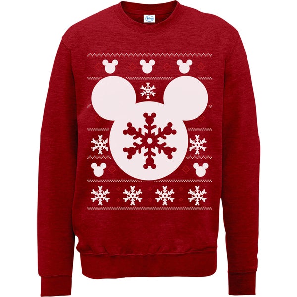 Disney Mickey Mouse Christmas Snowflake Silhouette Pull de Noël - Rouge - L
