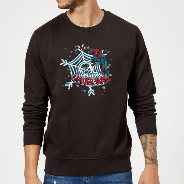Marvel Comics The Amazing Spider-Man Snowflake Web Black Christmas Sweatshirt