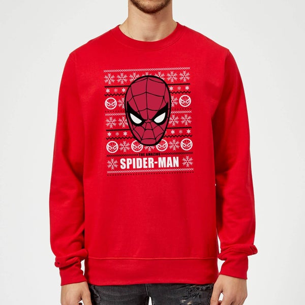 Pull de Noël Homme Marvel Comics Visage Spider-Man - Rouge